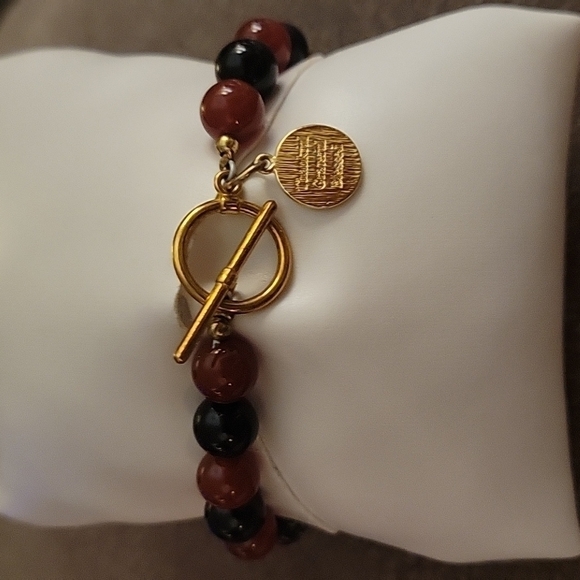 HANDMADE Carnelian Onyx Czech Glass Beaded Toggle Gothic Bracelet - Picture 7 of 7